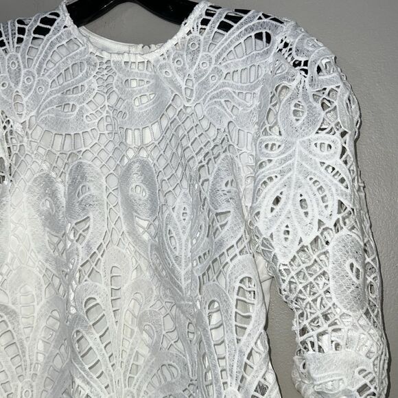 Peach balloon-sleeves crochet top new large - Picture 4 of 7